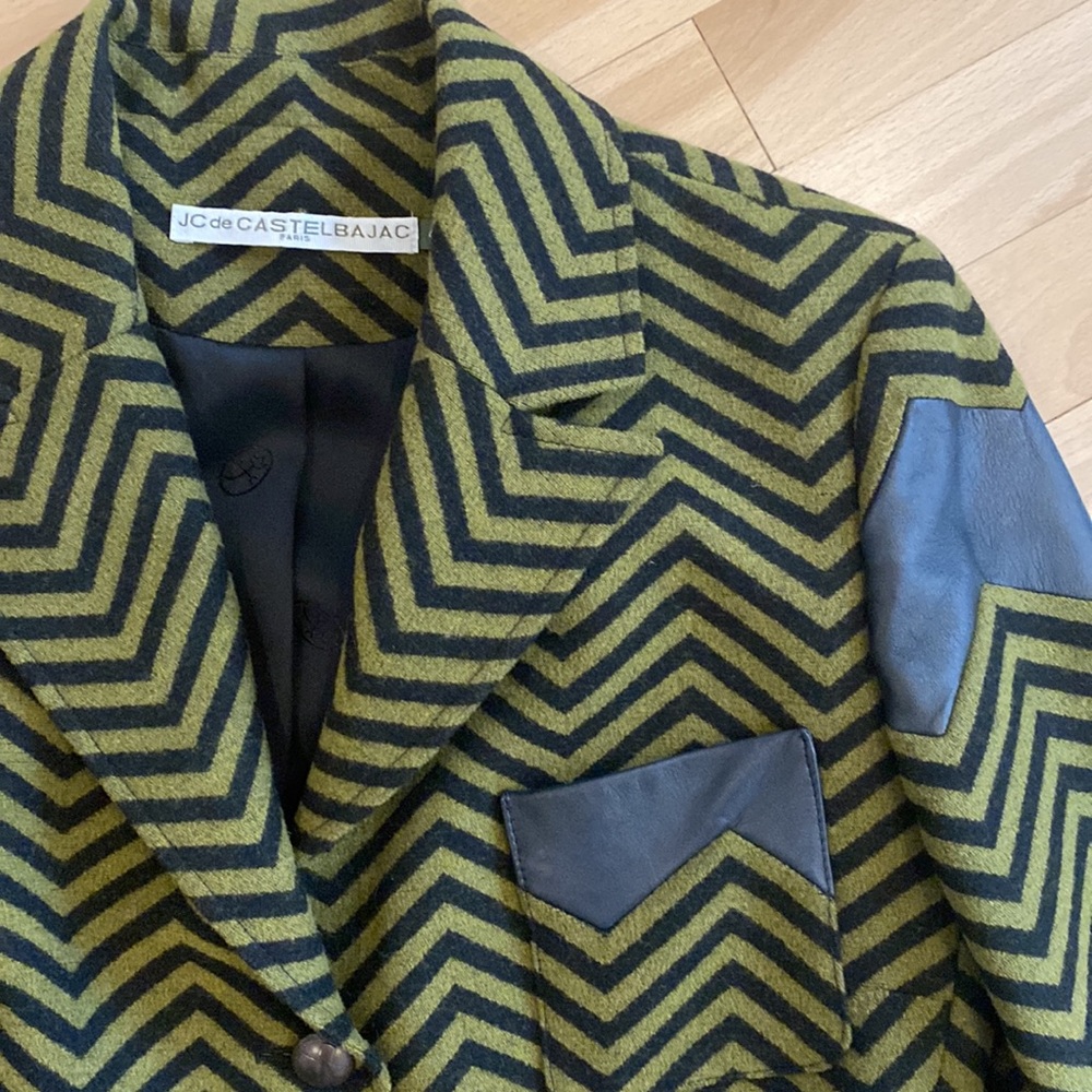 EUC RARE 80s -90s JC de Castelbajac  chevron jacket wool with leather accents